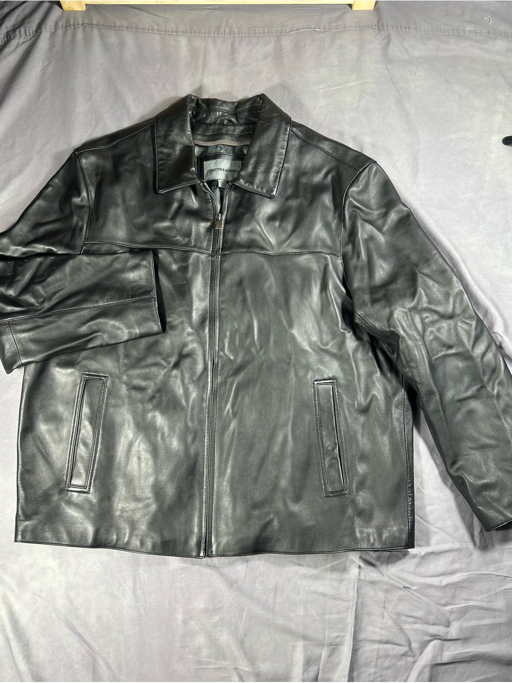 Men's Black Leather Zip Jacket XL